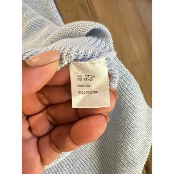 Womens Ost V-Neck Pullover Sweater Bell Sleeve Light Blue Mature Modest SIZe XL - Picture 8 of 9